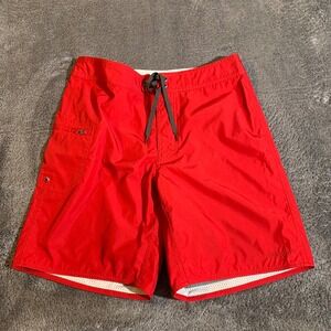 Patagonia Mens Red Board Shorts Swim Trunks Size 32 Cargo Pocket Drawstring